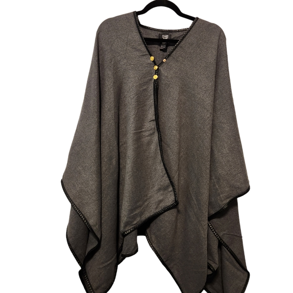 JONES NEW YORK Charcoal Leather Trim Cape